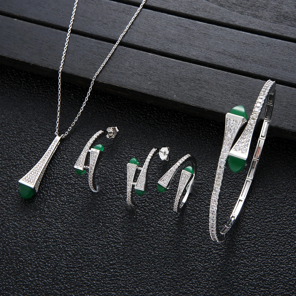 NEW Famous Brand Waterdrop Necklace Bracelet Ring Earrings For Women Wedding Party Cubic Zircon Dubai Bridal Jewelry Set HXS001