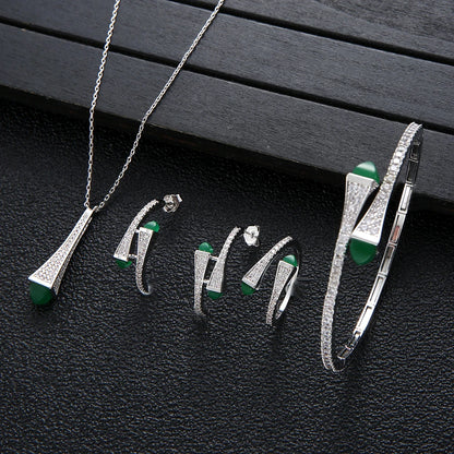 NEW Famous Brand Waterdrop Necklace Bracelet Ring Earrings For Women Wedding Party Cubic Zircon Dubai Bridal Jewelry Set HXS001