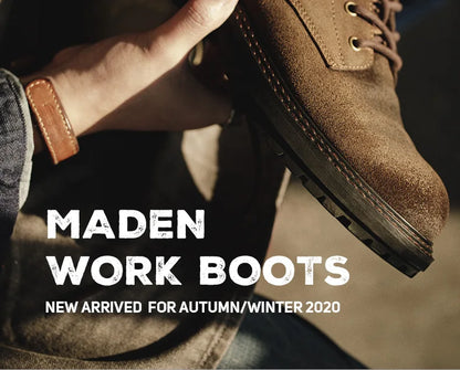 Men's Vintage Split Suede Boots Brown High-Top Work Boots Lace-Up Desert Ankle Rugged Sole Boots Outdoor Winter Fall Shoes