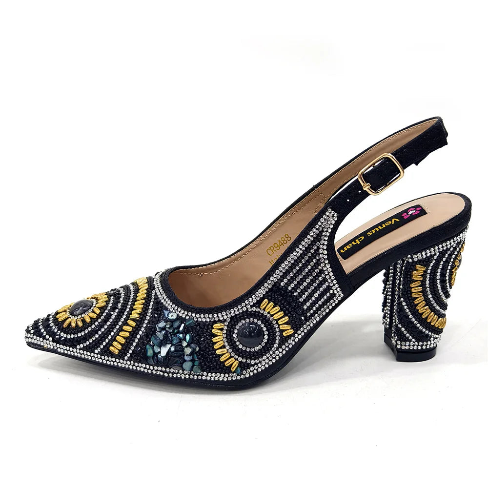 2025 Moda Mais Recente Chegada Laranja Ponta Fina Sandálias Femininas Sapatos com Bolsa Conjunto para Senhoras Festa de Casamento Salto
