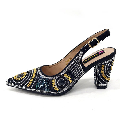 2025 Moda Mais Recente Chegada Laranja Ponta Fina Sandálias Femininas Sapatos com Bolsa Conjunto para Senhoras Festa de Casamento Salto