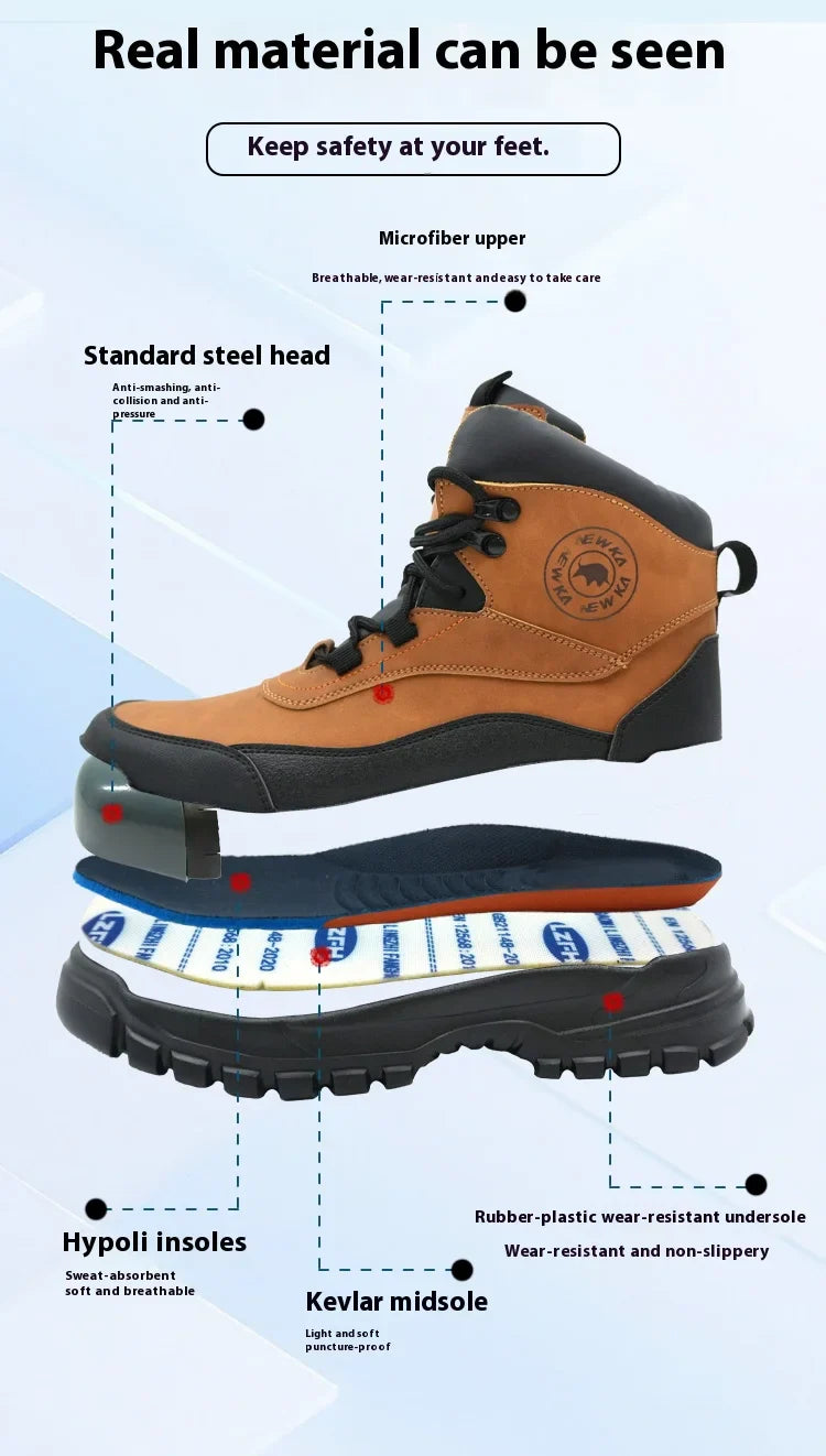 New fashion high-top anti-smashing and anti-puncture safety shoes steel toe toe wear-resistant work shoes men's protective shoes
