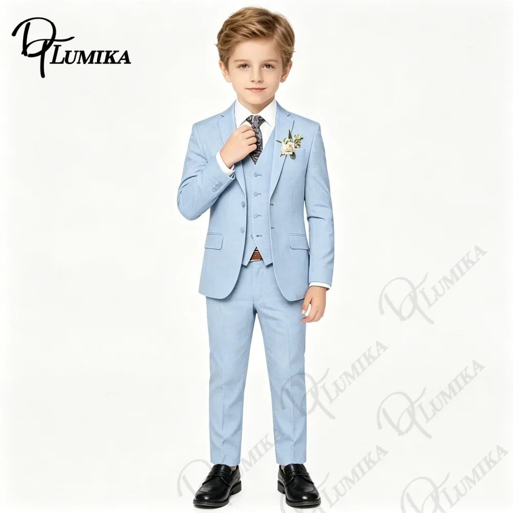 Boys' 4-Piece Slim Fit Suit Set in Sky Blue for Weddings & Graduation