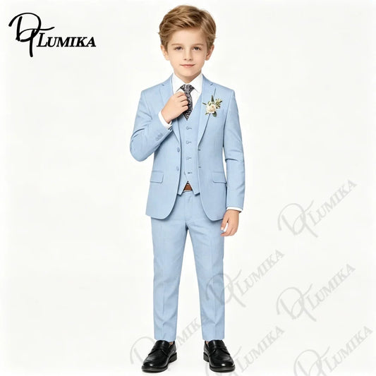 Boys' 4-Piece Slim Fit Suit Set in Sky Blue for Weddings & Graduation
