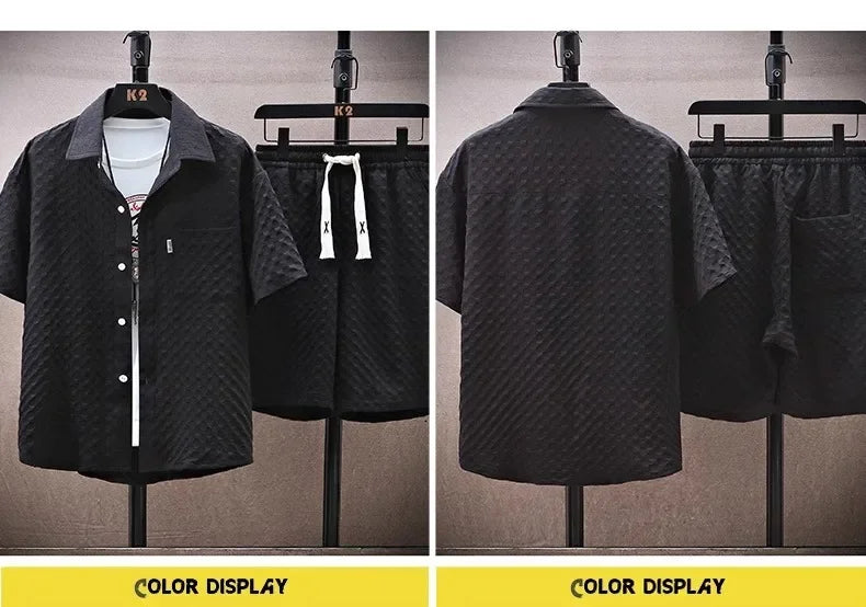 Casual Thin Sports Two-piece Set 2024 Summer Ice Silk Suit Men's Trendy Short Sleeve T-shirt Shorts One Set