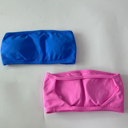 No Logo Women 2 Pieces Yoga Set Backless Bandeau Sports Bra Scrunch Shorts Yoga Clothing Gym Set Workout Clothes Outfits Sets