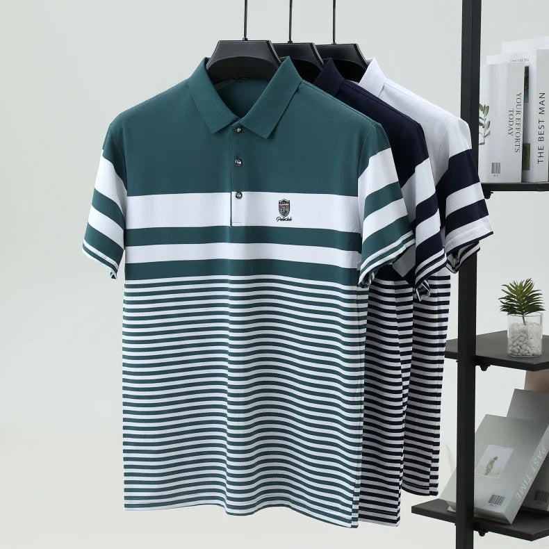 High quality fashion striped short sleeve polo shirt men's luxury brand embossed design summer new breathable T-shirt golf top