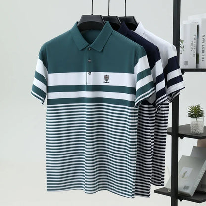 High quality fashion striped short sleeve polo shirt men's luxury brand embossed design summer new breathable T-shirt golf top