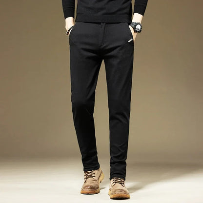 Men's Pants Casual Cotton Solid Color Spring Autumn Straight Business Work Pants High Quality Fashion Black Grey Trousers