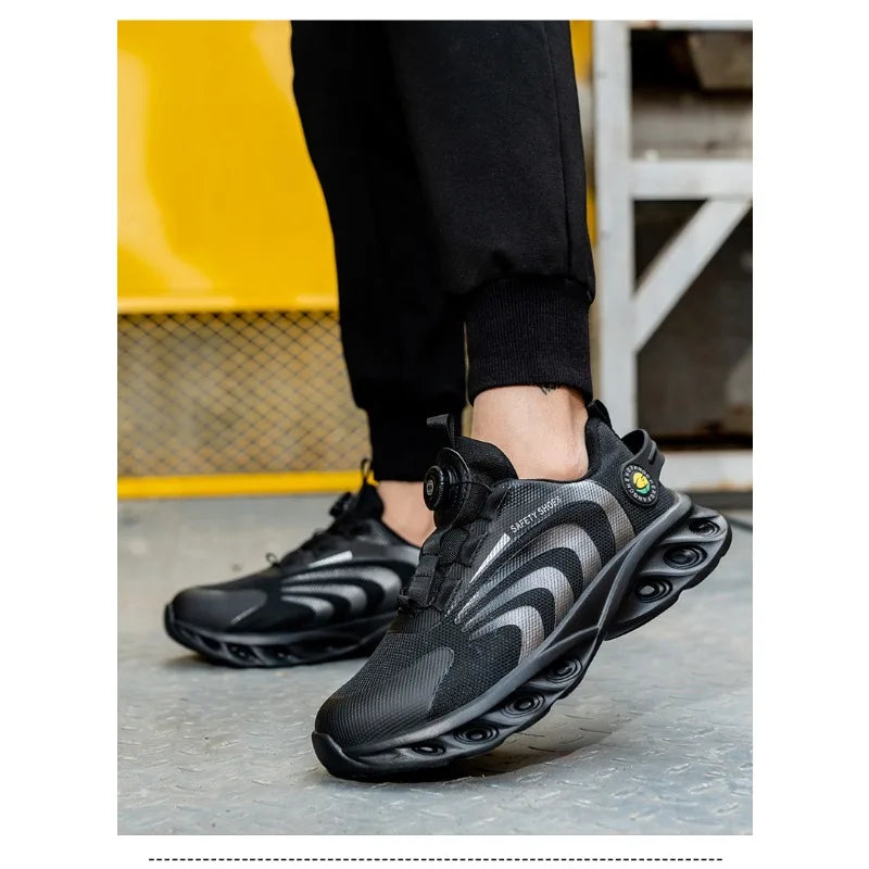 Button Labor Protection Shoes Lightweight Steel Toe Cap Anti Smashing and Anti Puncture Safety Shoes