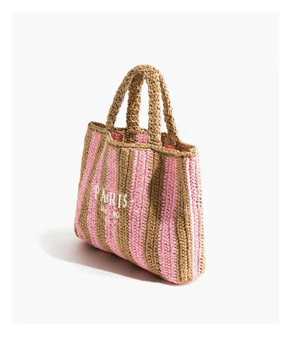 Women's Summer Beach Straw Style Tote Bag Handwoven Large Capacity Luxury Designer Travel Handbags Casual Portable Shoulder Bags