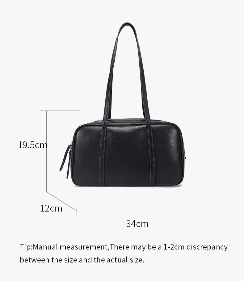 Women's Cow Genuine Leather Shoulder Bags Ladies Fashion Designer Luxury Handbags Female Retro Commute Boston Cowhide Handbag
