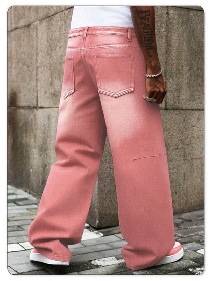 American Youth Avant garde Pink Ultra Baggy Wide Leg Men's Women's Jeans Street Fashion Four Seasons Casual Denim Pants
