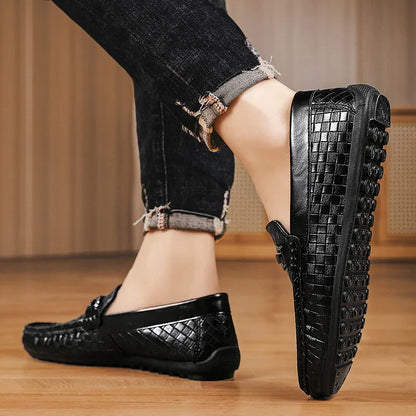 Men Loafers Fashion Leather Men Casual Shoes Slip on Flats Comfortable Boat Shoes Lightweight Walking Driving Shoes