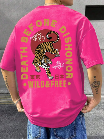 Tiger Letter Print Casual Commute 
 Mans Tshirt Fitting Breathable Tee Shirt Leisure Comfort Tee Clothing Round Neck Tops