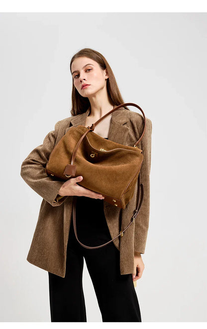 2025 Autumn Winter Women's Suede genuine leather Bag Shoulder Handbag Large Capacity Single Tote Bag Handbag Luxury Designer Bag