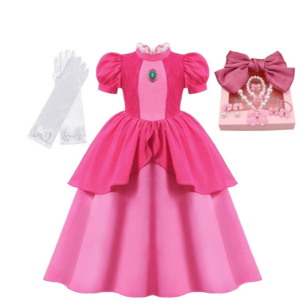 Peach Cosplay Dress Girl Movie Role Playing Princess Fancy Carnival Birthday Party Outfits Children 2-10y Pink Queen Vestidos