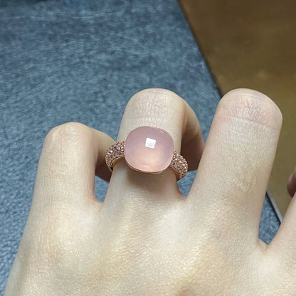 Original Design Pink Crystal Zircon Ring Candy Style Flat Ring for Women Wedding Party Fashion Jewelry Gift