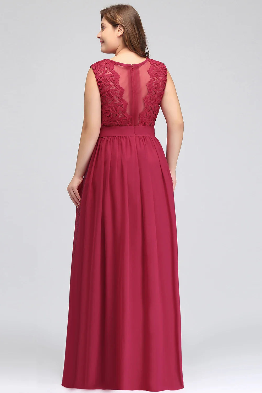 Hot Sale Lace A Line Prom Dress 2024 New Style Evening Dress Chiffon Back Illusion Bridsmaid Dress Pleat vestidos de fiesta