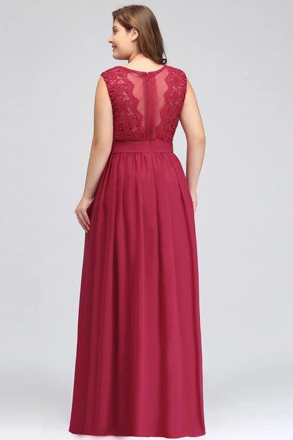 Hot Sale Lace A Line Prom Dress 2024 New Style Evening Dress Chiffon Back Illusion Bridsmaid Dress Pleat vestidos de fiesta