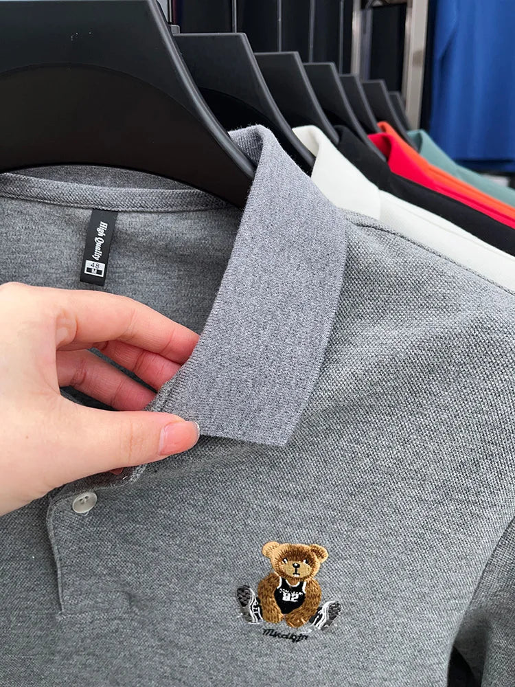 100% Cotton Luxury Quality Men's Polo Shirt Autumn Bear Exquisite Embroidery Long Sleeve T-shirt Trend Fashion Golf Menswear Top