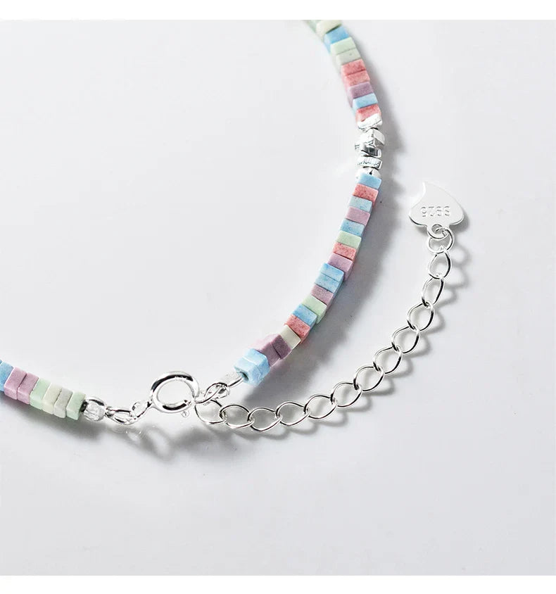 925 Sterling Silver Punk Colorful Square Chain Bracelet Rainbow Color Chain Link Platinum Plated For Women Fine Jewelry