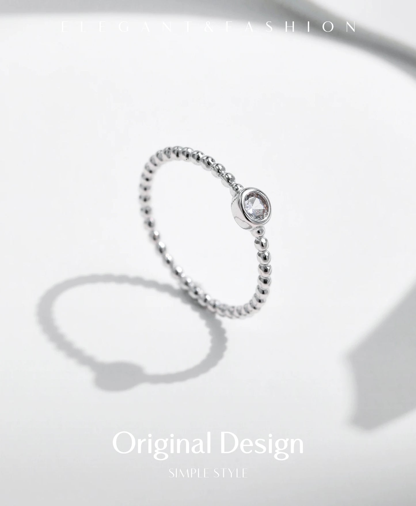 Bezel Setting Moissanite Ring 925 Sterling Silver Beads Trendy Stackable Finger Rings For Women Lab Diamond Jewelry