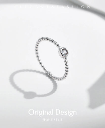 Bezel Setting Moissanite Ring 925 Sterling Silver Beads Trendy Stackable Finger Rings For Women Lab Diamond Jewelry