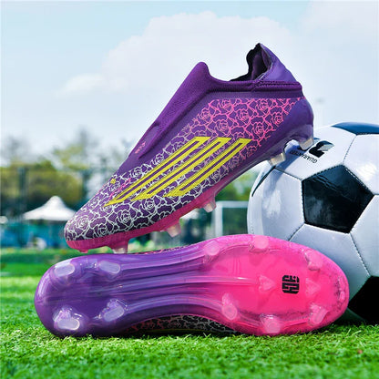 Men High Top Soccer Cleats Firm Ground Stud Sole Breathable Wear Resistant Outdoor Lawn Match Training Football Shoes