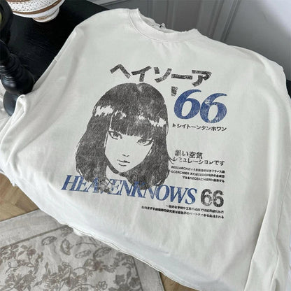 Men Cartoon Long Sleeved T-Shirts Harajuku Kawaii Tees Streetwear Loose Clothes Tops Cotton Men's Printed Tops Y2k Clothes