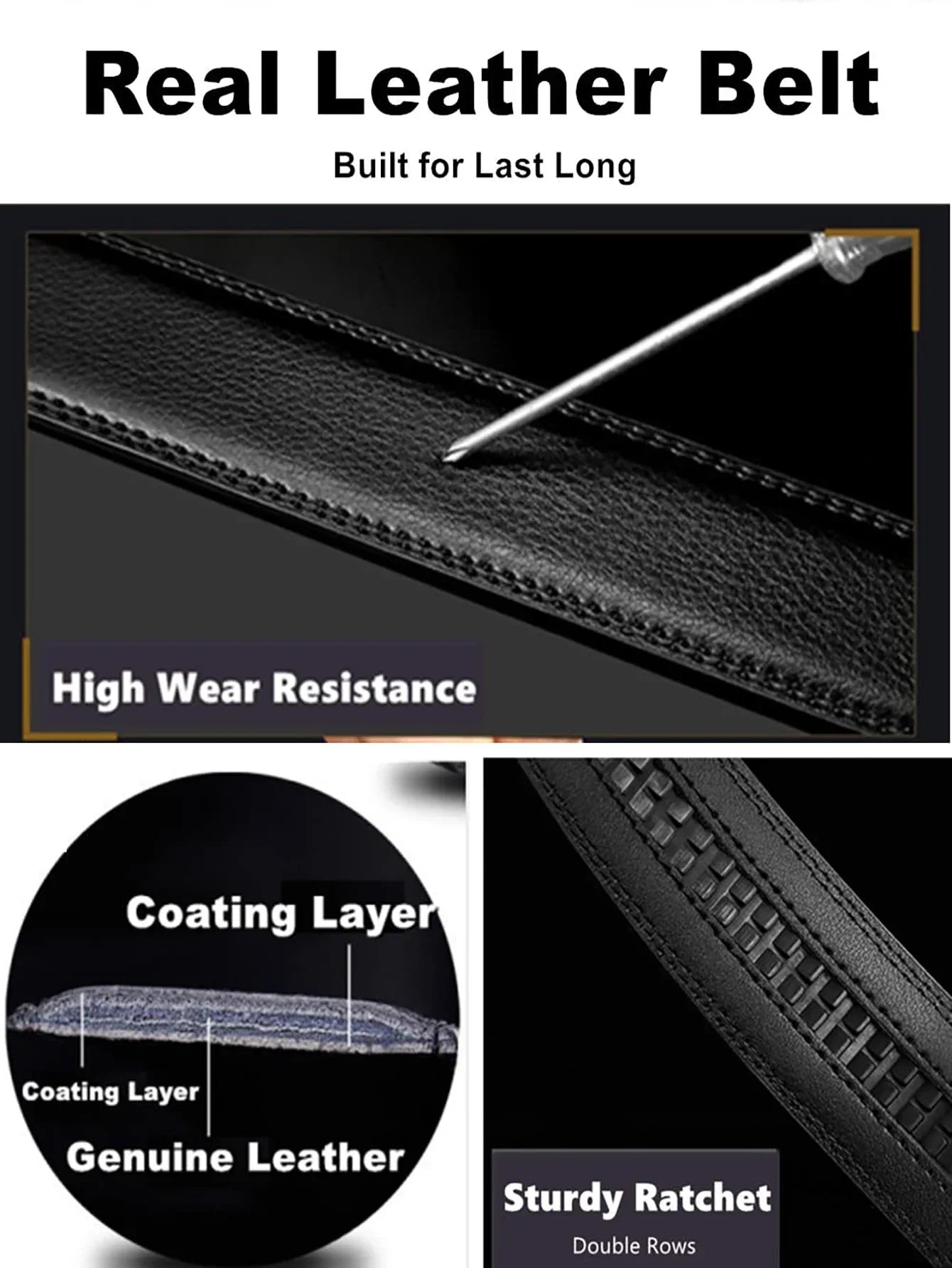 Men's Automatic Belt Genuine Leather Adjustable Buckle Belt Black/Brown Gear-Style Belt High-Quality Business Casual Men's Belt