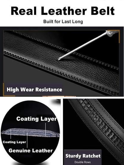 Men's Automatic Belt Genuine Leather Adjustable Buckle Belt Black/Brown Gear-Style Belt High-Quality Business Casual Men's Belt