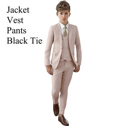 Slim Fit Boy's Suit Set 3 Pieces Tuxedo For Formal Occasion Blazer Vest And Pants Kids Outfit For Wedding Prom School Activities