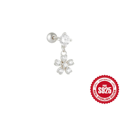 1PC Four Pointed Star Moon Tassel Lotus Cartilage Spiral Puncture 925 Sterling Silver Stud Earring For Women Ins Earring