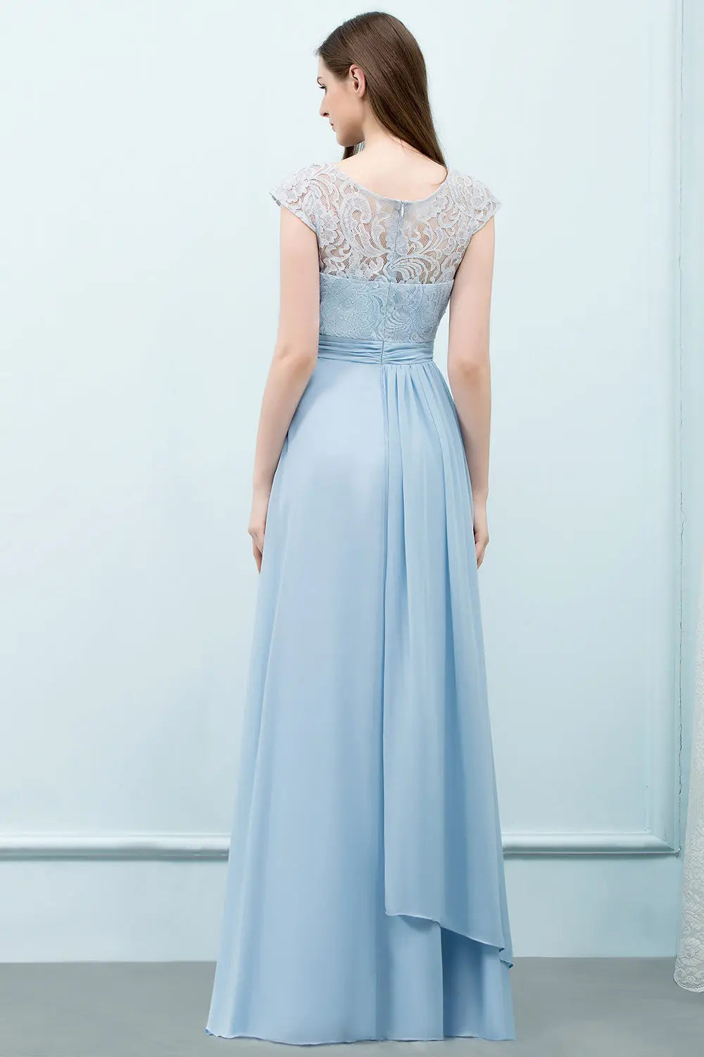 Light Blue Chiffon Long Bridesmaid Dresses Women 2024 Elegant Cap Sleeve Lace Formal Party Gowns Evening Prom
