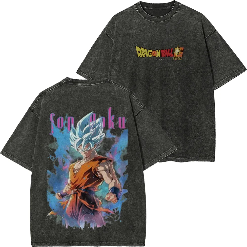 Retro Washed T-shirt Wukong Demon Man Buou Pure Cotton Cartoon Men's and Women's Animation Short-sleeved Clothing