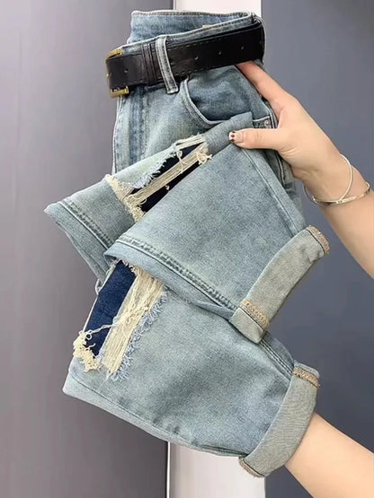High Waist Straight Jeans Loose Fit Stretch Haren Denim Pants