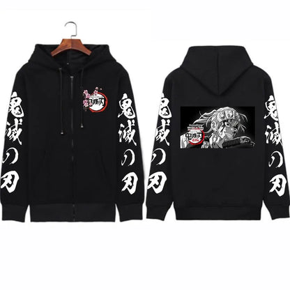 Y2k Anime Demon Slayer Zip Up Hooded Jacket Women Men Sweatshirt Streetwear Oversized Casual Long-sleeved Tops Autumn Winter New