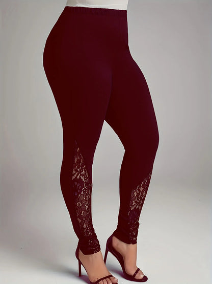 Women's leggings with lace patchwork and contrasting hollow out design
