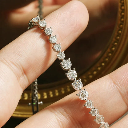 925 Sterling Silver Graduated Moissanite Tennis Bracelet 3 Prong 2-3-4mm Stone Wedding Birthday Bracelet For Women Gift