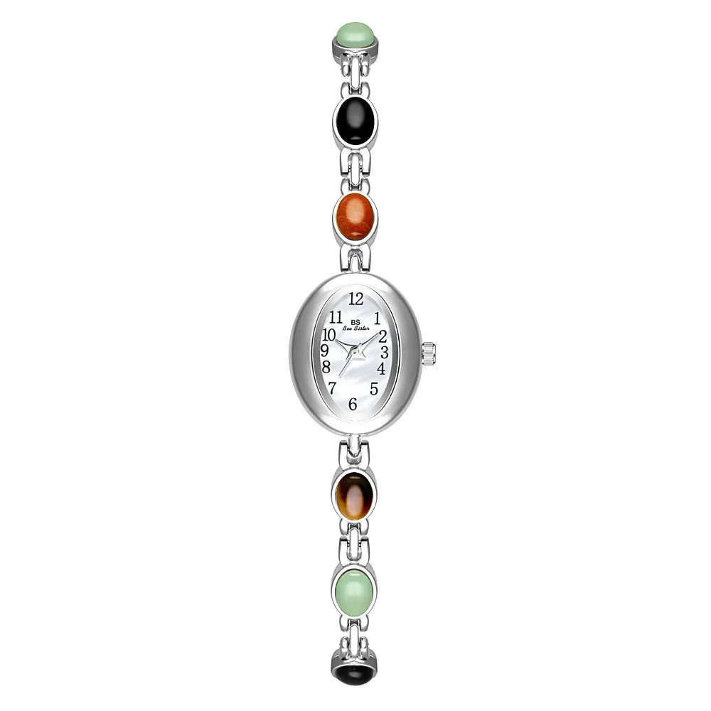 2026 Women quartz Watch Luxury Brand Retro Natural Dongling Stone Hotan Jade Waterproof Ladies Advanced Chain Wristwatches gift