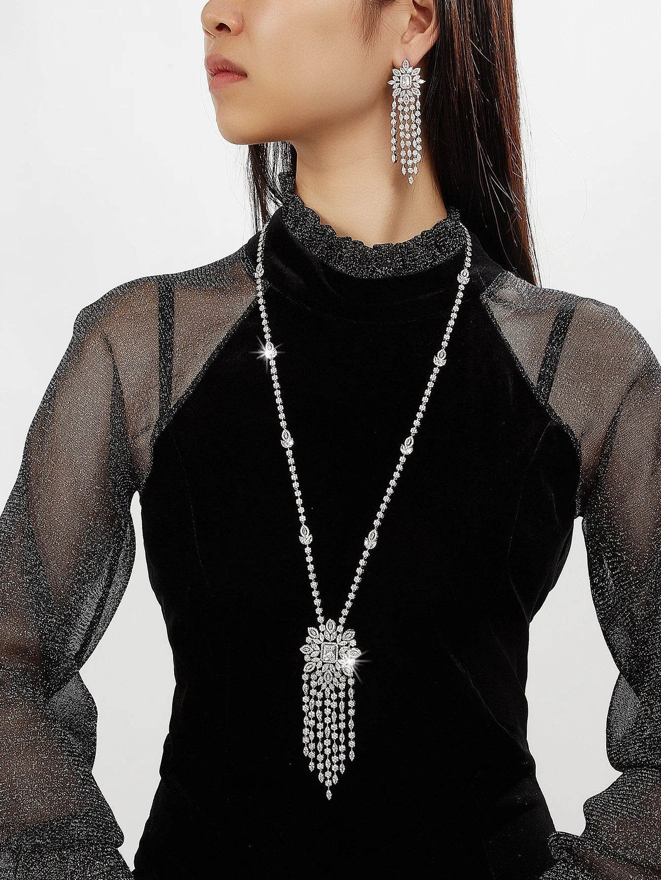 Sweater Long Necklace Earring Jewelry Sets For Women Wedding Party Zircon CZ African Dubai Bridal Jewelry 2024