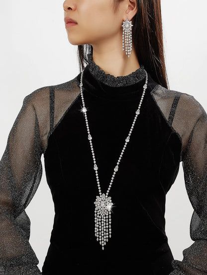 Sweater Long Necklace Earring Jewelry Sets For Women Wedding Party Zircon CZ African Dubai Bridal Jewelry 2024