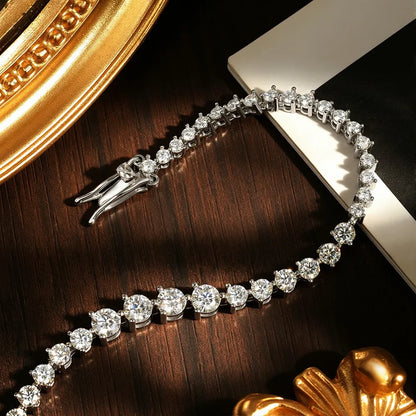 925 Sterling Silver Graduated Moissanite Tennis Bracelet 3 Prong 2-3-4mm Stone Wedding Birthday Bracelet For Women Gift