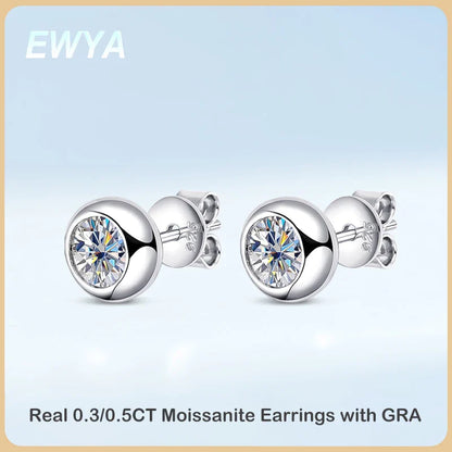 Real 0.3/0.5 Carat Round Moissanite Diamond Stud Earrings for Women S925 Sterling Silver Earring Wedding Party Fine Jewelry