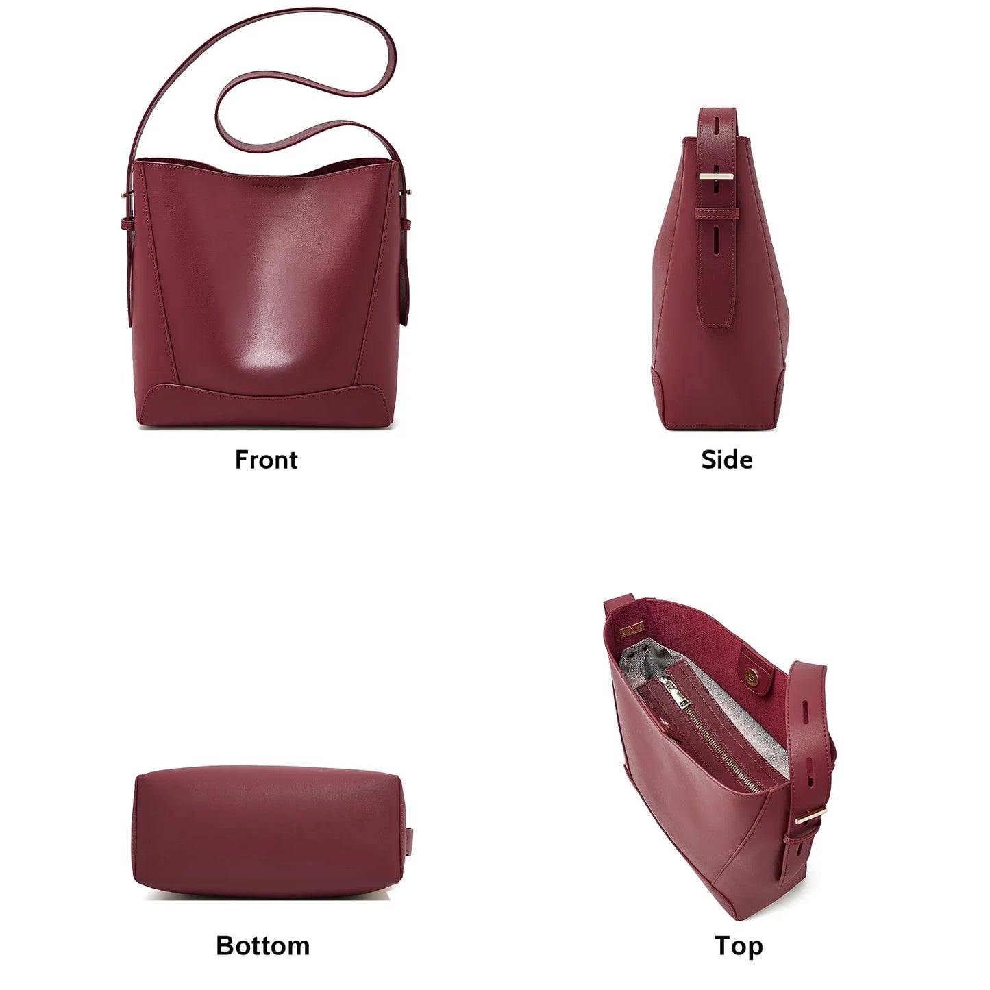 Lady Women Hobo Bucket Bag Split Leather Fashion Shoulder Bags Large Capacity Handbag Wide Adjustable Strap Female Bags