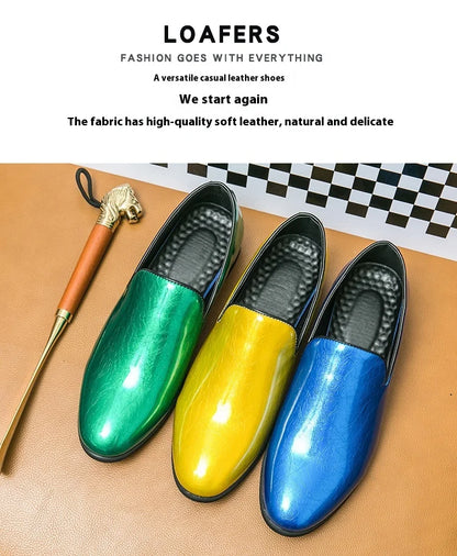 Patent leather bright casual leather shoes set feet a slip-on lazy people work business British windbean men's shoes size 46