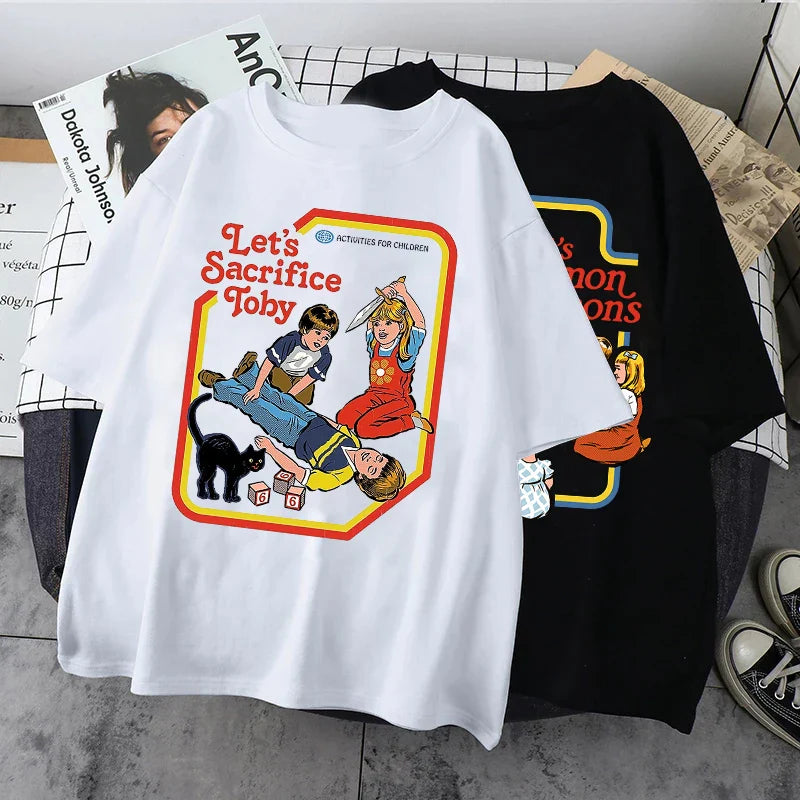 Let's Sacrifice Toby Horror Satanist Graphic Tops Unique Creative Cartoon Streetwear Unisex Scary Short-sleev Tee Ropa Hombre