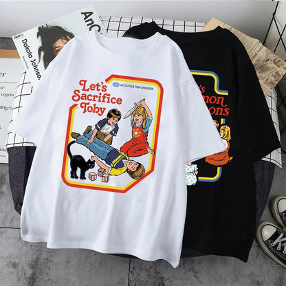 Let's Sacrifice Toby Horror Satanist Graphic Tops Unique Creative Cartoon Streetwear Unisex Scary Short-sleev Tee Ropa Hombre