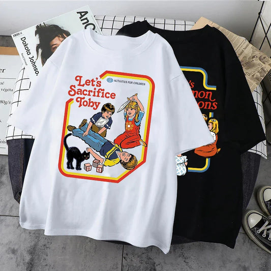 Let's Sacrifice Toby Horror Satanist Graphic Tops Unique Creative Cartoon Streetwear Unisex Scary Short-sleev Tee Ropa Hombre